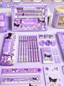 Sanrio 12PCS/Sanrio Sanrio Hello Kitty And Kuromi Cartoon Character Style Children's Stationery Gift Box Set, Including Pencil, Notebook, Pencil Sharpener, Pencil Case, Ruler And Eraser,Crayon( Due To Different Production Batches, The Design And Color Of The Gift Box May Vary.) , Back To School Gifts