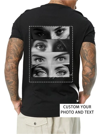 Customized Personalized Men's Poster Style T-Shirt Printed Loose Short Sleeve -Add Your Text And Your Photo (For Family/Friend /Party/Team/ Boyfriend/Girlfriend/ Workwear/Pet/Couple Matching/Gifts) Family Gathering Uniform, Commemorate Day,Holiday Gift, Wedding Gift, Father's Day Gift, Best Friend Gift, Anniversary Gift, Valentine's Day Gift, Gift For Him