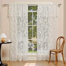 1 件白色蝴蝶和花朵蕾丝薄纱窗帘，法式优雅蕾丝窗帘，蕾丝梦幻窗帘配件，非常适合卧室和客厅装饰