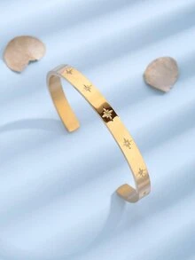 Star Detail Cuff Bangle - Gold - View 2