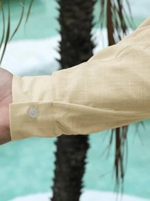 Camisa casual de unicolor para hombres, ligera y transpirable para el verano, adecuada para vacaciones en la isla y viajes diarios