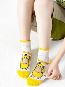 pokemon 1/5 Pairs Pokemon Cartoon Cute White Straight Tube Thin Ankle Socks, Versatile For Summer