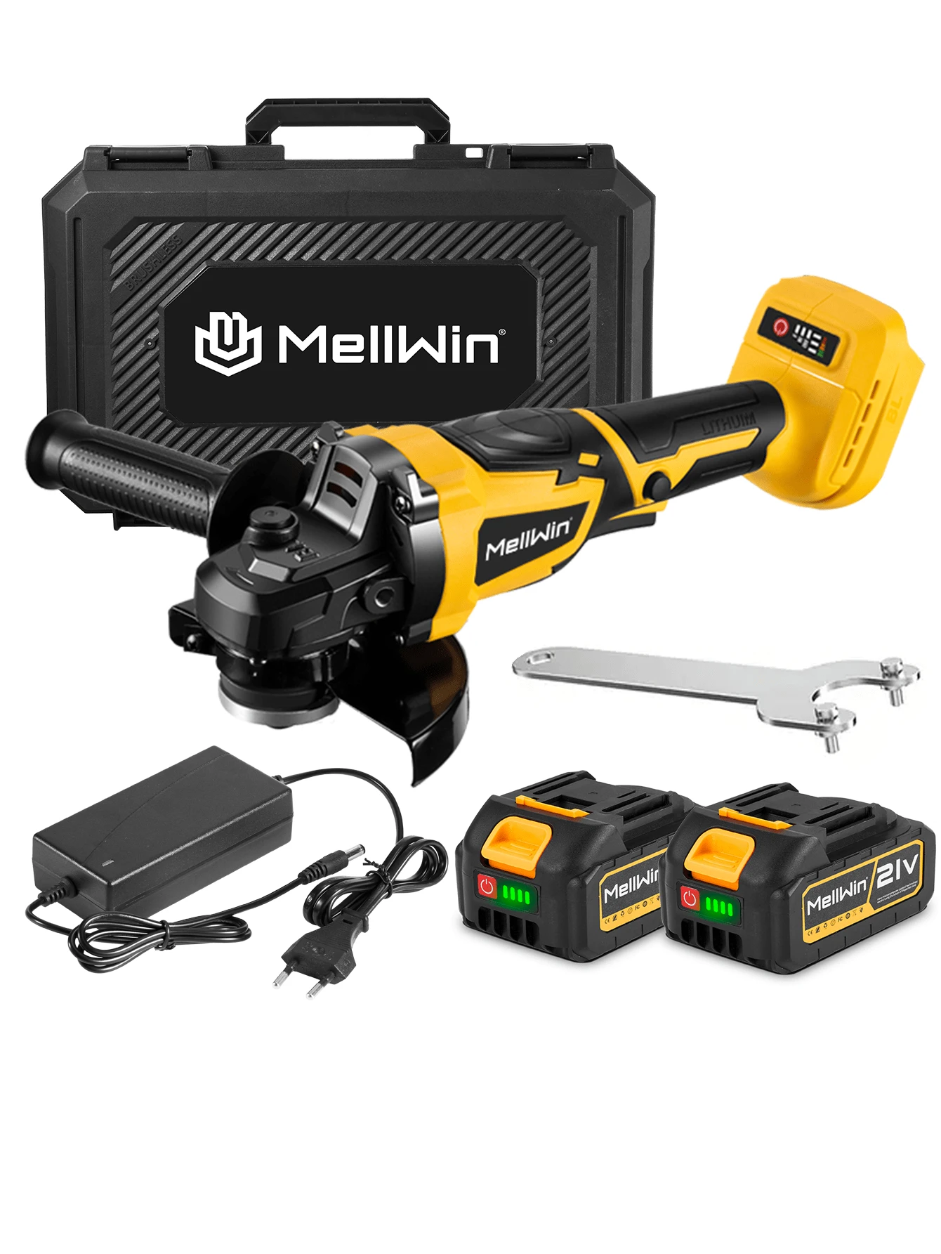 Yofidra Smerigliatrice angolare elettrica senza spazzole da 1500 W 125 mm Lucidatrice a batteria a 3 marce M14 Utensile elettrico