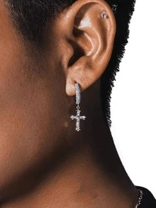 1pc Titanium Steel Earring, Men's Hip Hop Punk Earring, Diamond Inlaid Cross Earring, Couple Earrings, Suitable For Daily Wear, Parties, Gifts, Christmas And Other Occasions - Cross Earrings - View 7