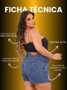 Women's Plus Size Jean Shorts With Rhinestone Appliques, High Waist, 100% Cotton - Blue - View 8