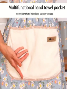 1pc Country Floral Pattern Cleaning Apron, Waterproof And Oil Resistant Canvas Apron, Floral Design, Rural Style Floral Pattern Cleaning Apron, Floral Print Ruffle Apron, Women's Floral Kitchen Apron, Suitable For Adults, Essential For Kitchen Cleaning, Breathable Fabric, New Kitchen Home Cooking Oil And Stain Proof Scarf, Kitchen, Bathroom, Home, Household Supplies, There Is A Certain Color Difference. - Multicolor - View 7