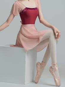 1pc Women's Elegant White Ballet Tutu Skirt With Waistband - Sheer Chiffon, Suitable For Dance Practice And Performance, Versatile Wrap-Around Design Covering Hips, Great For Gymnastics And Beach Activities, Performance Costume | Wrap Skirt | Polyester Skirt - Multicolor - View 4