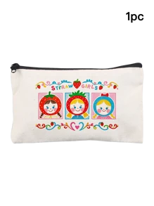 1pc Strawberry Cute Girl Canvas Storage Bag Cosmetic Bag Snack Bag Charging Cable Storage Bag Coin Purse Handbag, Daily Necessities Storage Bag, Travel Storage Bag, School Supplies Storage Bag, Sundries Storage, Car Storage, Sanitary Napkin Storage Bagtravel Essentials For Vacation Summer Holiday Back To School School Stuff Bag For School Travel Bag For Women Makeup Bag For Travel