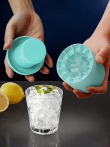 1pc Blue Silicone Portable Ice Mold, Cylinder 3D Ice Cube Maker, Easy-To-Release Silicone Ice Tray, With Multiple Compartments And Simple Bucket-Shaped Design With Lid, Reusable Ice Maker,Suitable For Home, Bar, Club And Outdoor Summer Drinks, Ideal For Cocktails And Fruit , Kitchen Supplies, Kitchen Accessories Back To School - Multicolor - View 4