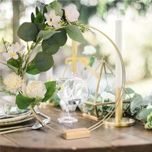 8pcs Golden Metal Floral Wreath Centerpieces Set, Include 4/5pcs Wooden Stands And 4/5pcs Golden Metal Floral Hoop Centerpieces - Perfect For Wedding Decor, Home Decor, Room Decor, Birthday Decorations And Party Supplies