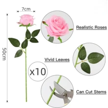 Nejlue Artificial Flowers/Plants1111 Home & Living 5支仿真粉色玫瑰花，粉色玫瑰花束，丝绸长茎玫瑰，新娘花束，情人节花束，适用于家居装饰、房间装饰、花园装饰、墙面装饰、室内外装饰、卧室装饰、婚礼装饰、餐桌装饰、圣诞节装饰、派对装饰、生日装饰、秋季装饰 - 粉色 - 查看 8
