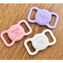 硅胶静音 AirTag 保护套、狗狗 AirTag 项圈支架、滑动式狗狗姓名标签、定制 AirTag 猫项圈、宠物项圈雕刻 AirTag 保护套 - 彩色 - 查看 4