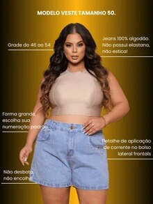 Women's Plus Size Jean Shorts Light Blue Jeans High Waist 100% Cotton - Azul - Ver 7