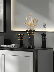 1 pezzo Vaso in ceramica bianco puro con stampa in oro adatto per soggiorno, ingresso, scaffale, davanzale, display multiscenario, composizione floreale