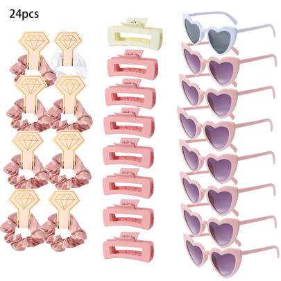 Set de 6 diademas de satén para damas de honor + Set de 6 gafas con forma de corazón, regalo para la novia, regalo para las damas de honor, recuerdos para la fiesta de boda, Navidad, accesorios para fotos en fiestas de Año Nuevo