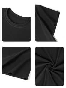 3件套青少年男童学生休闲印花圆领短袖T恤，夏季上衣 - 黑色 - 查看 5