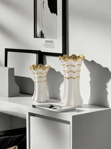1 pezzo Vaso in ceramica bianco puro con stampa in oro adatto per soggiorno, ingresso, scaffale, davanzale, display multiscenario, composizione floreale