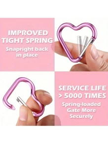 5 Stück herzförmige Federhaken, Aluminium-Legierung Karabiner für Damen und Herren, verwendbar für Outdoor-Klettern, Rucksäcke und täglichen Gebrauch als Auto-Accessoires, süßer Gothic Y2K-Stil