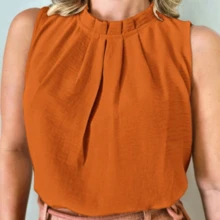 Women's Turtleneck Tank Top With Button On The Back - 亮橙色 - 查看 3