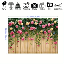 1 قطعة، خلفية جدارية بالزهور، خلفية ربيعية، خلفية تصوير فوتوغرافي بالزهور الربيعية، خلفية تصوير ألواح خشبية بنية مع جدار زهور، حفلة عيد ميلاد، زفاف، تعميد، خلفية تصوير فوتوغرافي