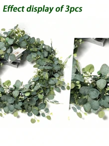3pcs Simulation Eucalyptus Wreath, Artificial Eucalyptus And Willow Vines With White Flowers, Fake Green Plant Rattan For Wedding Decor, Home Decor, Garden Decor, Rome Decor, Wall Decor And Birthday Decorations - Versatile Hanging Plant For Tabletop, Wall And Party