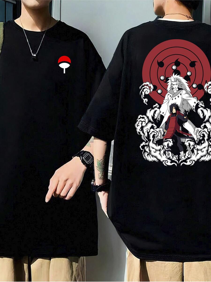 Madara Uchiha Rikudou Sennin Tsukuyomi Rinnegan Anime Manga Japan Cartoon T-Shirt 100% Cotton Unisex Plux Size Fashion Punk Street Casual Shirt Men Women Streat Streatwear Immediate Shipping - 黑色 - 查看 1