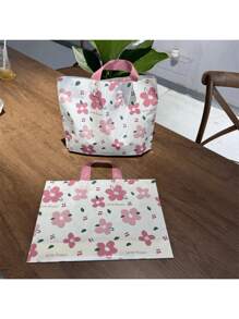 5Pcs High-End Gift Bags, Pink Plastic Tote Bags With Floral Design, Versatile Shopping And Party Favor Bags For Weddings, Birthdays, And More - Durable Plastic Craft Bags For Small Businesses And Events, Perfect For Christmas Gifts, Christmas Decorations And Halloween Decorations