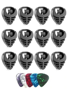 1 件/2 件拨片架 粘贴式吉他拨片架，带 5 个吉他拨片，黑色塑料，易于粘贴在吉他上，背面带胶，带弹簧 吉他配件，方便放置拨片，适用于原声吉他、贝斯、尤克里里、吉他图片、电吉他弦、简易吉他、吉他、吉他拨片、吉他拨片