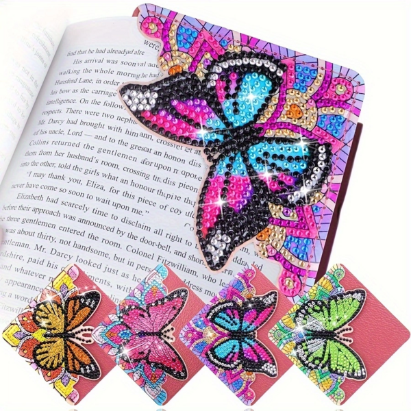 4 PCS Butterfly Diamond Art Bookmarks DIY Gift Craft For Adults, Diamond Art Kits For Book Lovers, Diamond Art Accessories