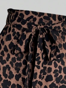 KeKe Bloomly Elegant Butterfly Knot Brown Leopard Print Plus Size Maxi Dress, Floral, Fashionable, Versatile, Waist Cinched, Party, Vacation Outfits For Women, Suitable For Summer, Valentine's Day - Multicolor - View 4