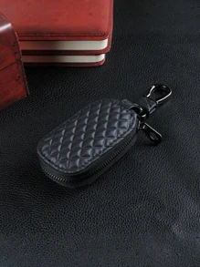 1pc Universal Key Fob Cover Car Key Case Protector, PU Leather Car Keychain Holder Metal Hook Key Ring Zipper Bag For Remote Key Fob, Stylish Key Accessory, Car Key Case Car Accessories Bag Charm School