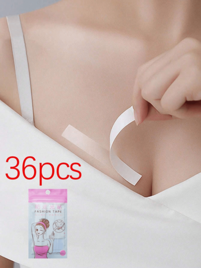 1 pièce de ruban adhésif mode, ruban adhésif élastique double face, ruban adhésif transparent pour la peau, 36 bandes, ceinture de taille, patch de chemise, ruban adhésif transparent double face pour fixer le col de chemise, article indispensable pour l'été, article assorti avec petite jupe et bretelle