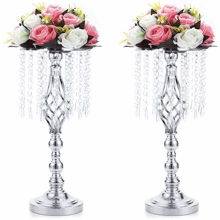2PcsGold Centerpieces Table Tall Crystal Flowers Stand Wedding Road Lead Flower Holders Crystal Chandelier Metal For Reception Tables Supplies