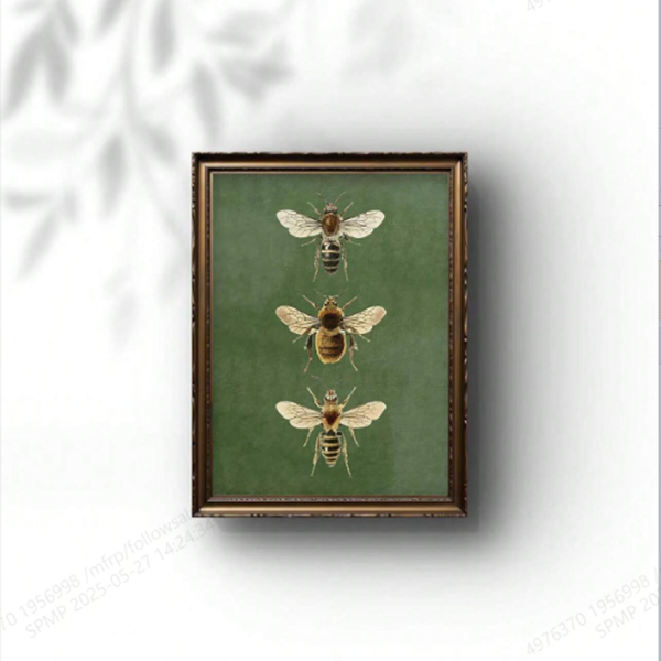 1pc Vintage Bee Canvas Wall Art, Olive Green And Golden,Frameless Decorative Print For Living Room, Bedroom Decor, Bar, Bedroom Wall Art,Vintage Bee Design,Detailed Illustration, Bee Decor,Insect Room Decoration Stuff,Canvas Wall Art,Posters For Room,Home Decor,Room Decor Aesthetic,Canvas Wall Art.