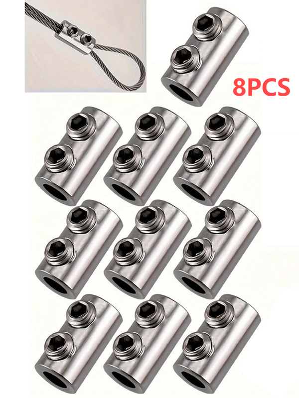 Un set de 8 abrazaderas de cable de acero inoxidable, sujetadores ajustables de autobloqueo, de doble agujero, de fijación telescópica, para cerraduras de decoración del hogar, sin baterías requeridas