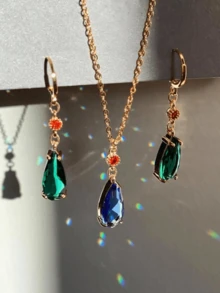 Conjunto de 3 piezas de joyería de moda para mujeres y niñas, con collar con colgante de flor de tulipán, pendientes y collar de perlas falsas de cadena choker para fiesta y regalo - traje - Ver 12
