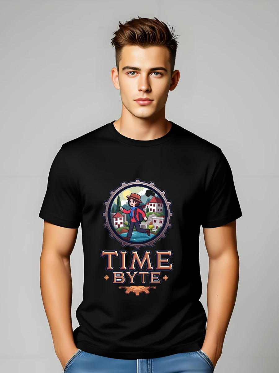 Time Traveler Pixel Art T-Shirt: Retro Gaming Inspired Tee - 黑色 - 查看 1