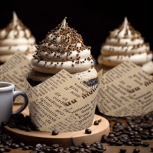 50 piezas de moldes para cupcakes con forma de tulipán con impresión de periódico natural, tazas de hornear antiadherentes adecuadas para bodas, fiestas de cumpleaños, Navidad, decoración rústica vintage, suministros duraderos para fiestas, recipientes para postres de cumpleaños, material, suministros de repostería para el hogar, tazas de decoración navideña