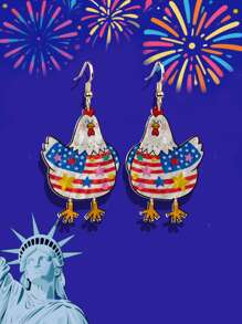 Pink Snail 1 Pair Funny Patriotic 4th Of July Statement Earrings - Lip, Heart, Hat, Rooster With Sunglasses Chicken Asymmetrical Dangle Earrings, For Women Girls Summer Winter Vacation Holiday Beach Party Gift