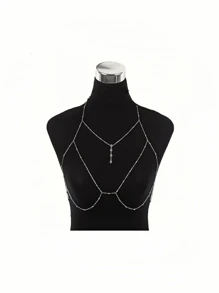 طقم قلادة متعددة الطبقات وسلسلة صدر وسلسلة خصر للرجال، سلسلة جسم من سبيكة مزينة بالراين للاستخدام اليومي والمناسبات