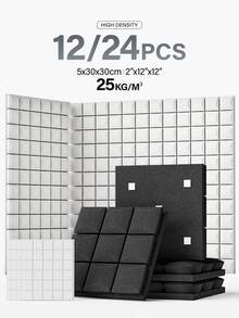MODX 12/24pcs Studio Grade Soundproof Foam Panels, 12"X12"X2", [25kg/M³] Mushroom Acoustic Tiles, With Double-Sided Adhesive, For Noise Reduction In Music Room, Office, Walls And Ceilings (Black/White/Grey) - Easy To Peel And Stick - Multicolor - View 1