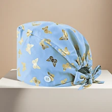 1 pieza Gorro de enfermera/Gorro quirúrgico con patrón de mariposa de laminado de algodón, antibacteriano y antipolvo, adecuado para enfermeras, esteticistas, personal de limpieza y otros profesionales médicos/de limpieza