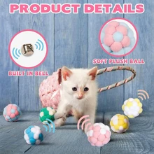 Set de 2/4 bolas de juguete con cascabeles para gatos, juguetes para gatos de interior, bolas de juguete interactivas para gatos, bolas de juguete suaves y esponjosas para gatos, pompones de juguete para gatitos para jugar, perseguir, morder y arañar para entrenamiento