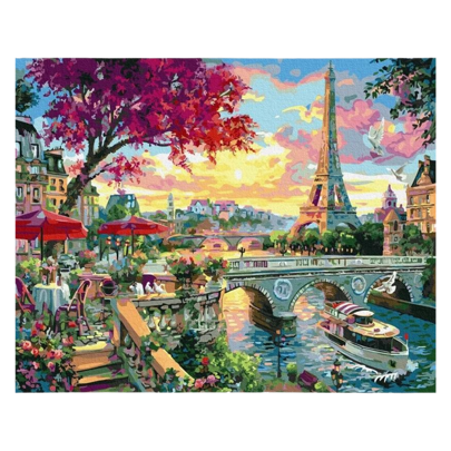 Kit di pittura per numeri con cornice in legno - Tramonto a Parigi - 40x50 cm Città romantica Fai da te Tela