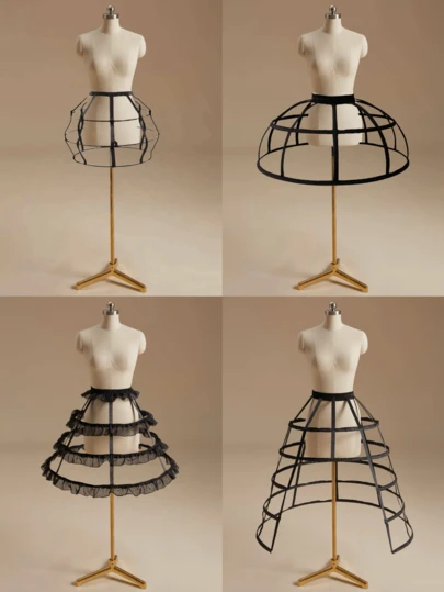 1 件女式黑白多季节、夏季透气衬裙、短衬裙、衬裙、洛丽塔衬裙、超大蓬松婚纱、不对称、南瓜、桶形、多层蕾丝网钢骨荷叶边可调节衬裙、巴洛克、洛可可风格，适合婚礼、活动、表演、角色扮演