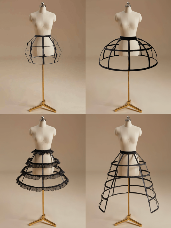 1pc Women's Black & White Multi-Season, Summer Breathable Crinoline Underskirt, Short Crinoline, Petticoat, Lolita Petticoat, Extra Large & Poofy For Wedding Bridal Gown, Asymmetrical, Pumpkin, Barrel, Multi-Layered Lace Mesh Steel Boned Ruffled Adjustable Crinoline, Baroque, Rococo Style, Suitable For Weddings, Events, Performances, Cosplay