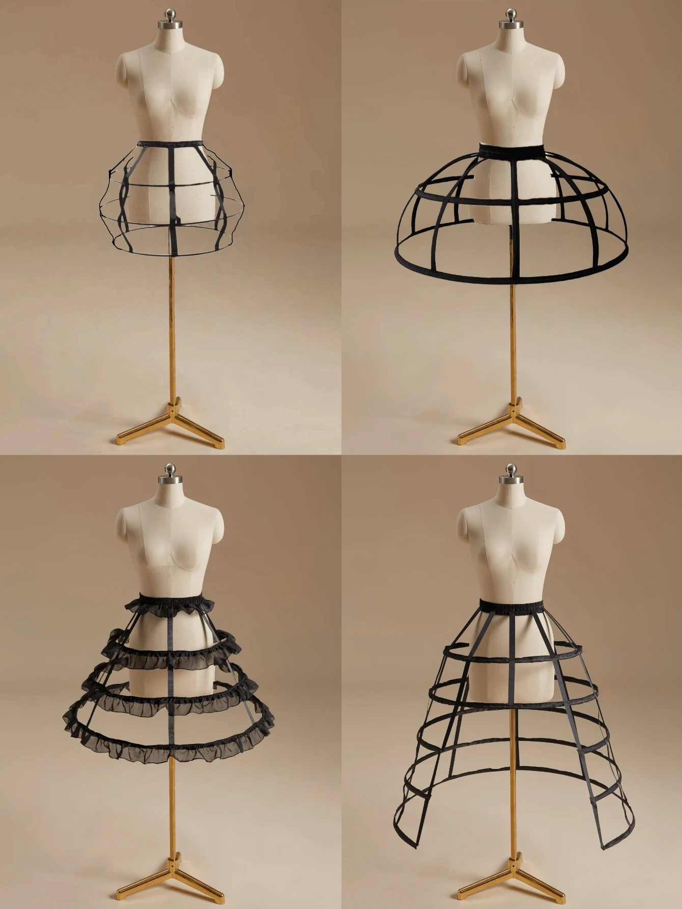 1 件女式黑白多季节、夏季透气衬裙、短衬裙、衬裙、洛丽塔衬裙、超大蓬松婚纱、不对称、南瓜、桶形、多层蕾丝网钢骨荷叶边可调节衬裙、巴洛克、洛可可风格，适合婚礼、活动、表演、角色扮演 - 多色 - 查看 1