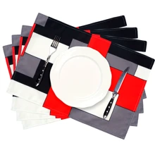 4pcs Red, Grey, Black, White Placemat, Geometric Square Tabletop Mat, Suitable For Home Kitchen Decor, Size: 30x45cm