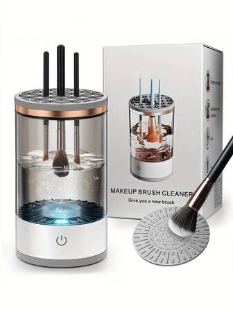 1 st USB elektrisk sminkborstrensare, automatiskt verktyg för rengöring av sminkborstar, snabb och effektiv djuprengöring av alla typer av borstar, bärbar, lämplig för resor och hemmabruk, lämplig för makeupborsteset, ögonskuggsborstar, rougeborstar, lämplig för makeupälskare och proffs, väska, arrangör, förvaring, sminkorganisatör, kosmetika, sommarstil, present till skolstarten