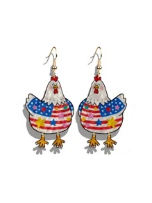 Pink Snail 1 Pair Funny Patriotic 4th Of July Statement Earrings - Lip, Heart, Hat, Rooster With Sunglasses Chicken Asymmetrical Dangle Earrings, For Women Girls Summer Winter Vacation Holiday Beach Party Gift